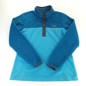 Columbia Sweater Womens Small Blue Turquoise Fleece Snap‎ Mock Neck Pullover